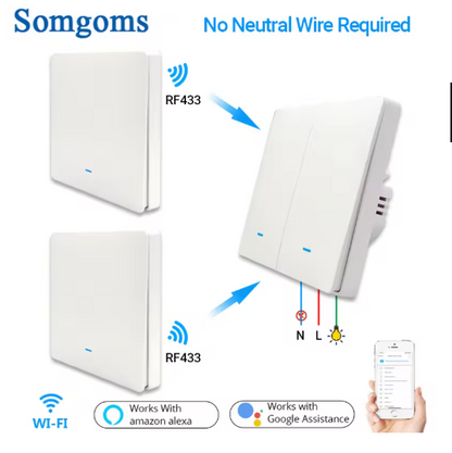 مفتاح ذكي للتحكم بالإضاءة – WiFi Tuya بدون أسلاك، متوافق مع Alexa وGoogle Home