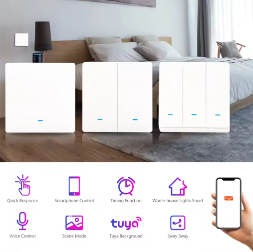 مفتاح ذكي للتحكم بالإضاءة – WiFi Tuya بدون أسلاك، متوافق مع Alexa وGoogle Home