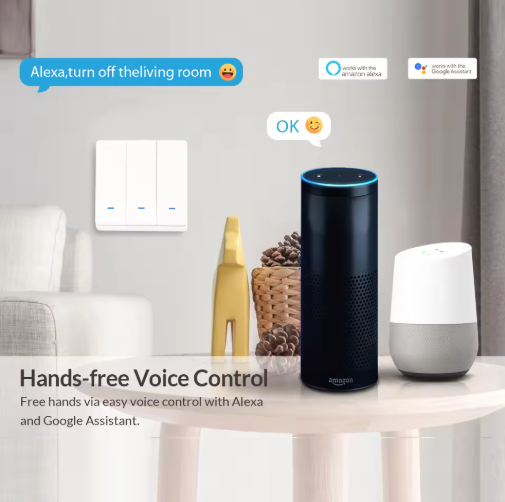 مفتاح ذكي للتحكم بالإضاءة – WiFi Tuya بدون أسلاك، متوافق مع Alexa وGoogle Home