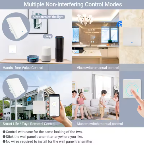مفتاح ذكي للتحكم بالإضاءة – WiFi Tuya بدون أسلاك، متوافق مع Alexa وGoogle Home